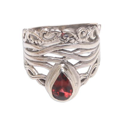 Openwork Garnet Cocktail Ring Crafted in Bali