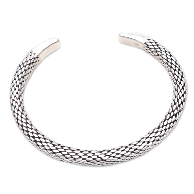 Link Motif Sterling Silver Cuff Bracelet Crafted in Bali