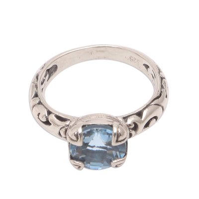 Blue Topaz Single Stone Ring Crafted in Bali