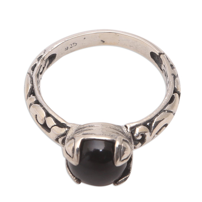 Black Onyx Single Stone Ring Crafted in Bali