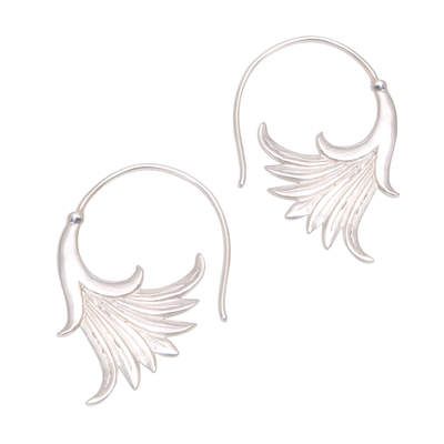 Sterling Silver Elegant Fan Flower Half-Hoop Earrings