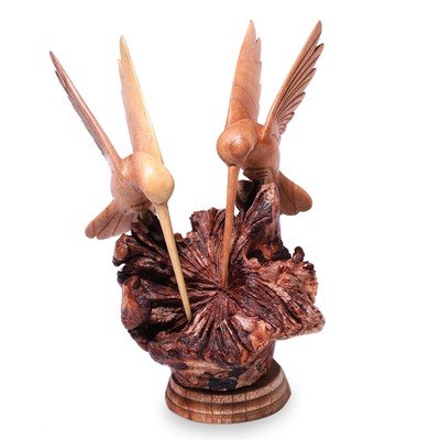 Hand Carved Jempinis Wood Hummingbird Sculpture from Bali