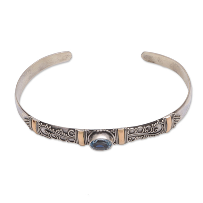 Blue Topaz 18K Gold Accent on Sterling Silver Cuff Bracelet