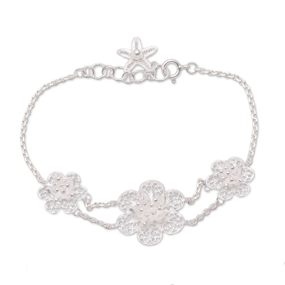 Floral Sterling Silver Filigree Pendant Bracelet from Java