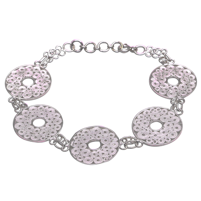 Circle Pattern Sterling Silver Filigree Link Bracelet
