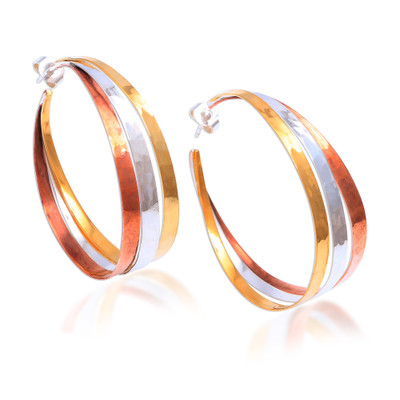 Gold Accent Sterling Silver Half-Hoop Earrings from Bali