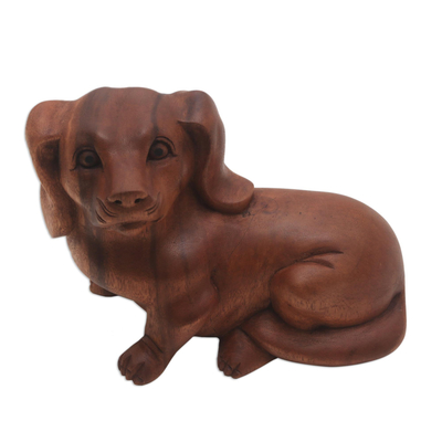 Suar Wood Sculpture of a Relaxing Dog from Bali