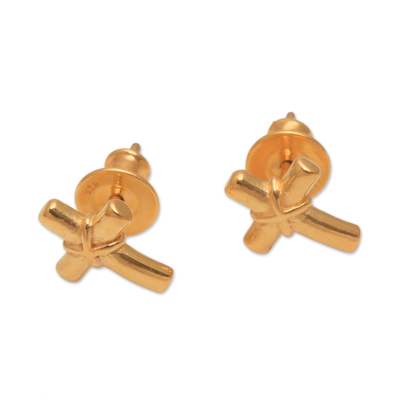 Gold Plated Sterling Silver Cross Earrings from Bali