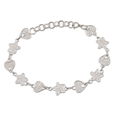 Star and Heart Sterling Silver Filigree Link Bracelet