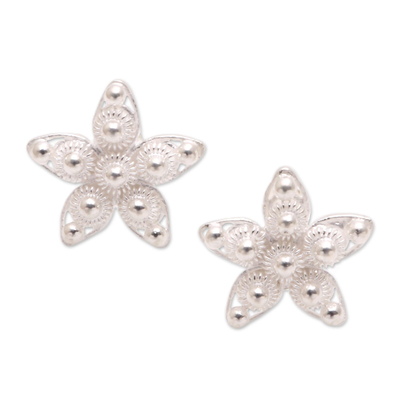 Sterling Silver Star Button Earrings from Java