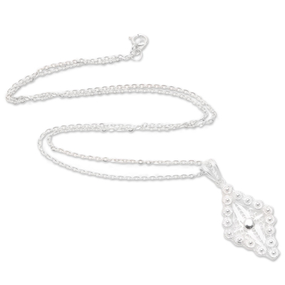 Sterling Silver Filigree Rhombus Necklace from Java
