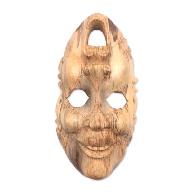 Whimsical Hibiscus Wood Wall Mask Crafted in Indonesia