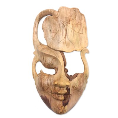 Nature-Themed Hibiscus Wood Mask from Indonesia