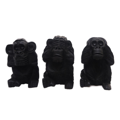 Hand-Carved Monkey Maxim Sculptures from Bali (Set of 3)