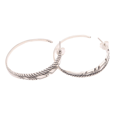 Patterned Sterling Silver Half-Hoop Earrings from Bali