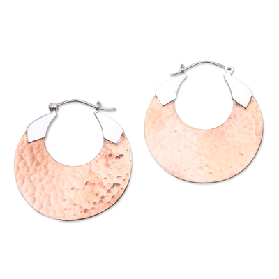 18K Rose Gold Plated Hammered Copper Hoop Earrings