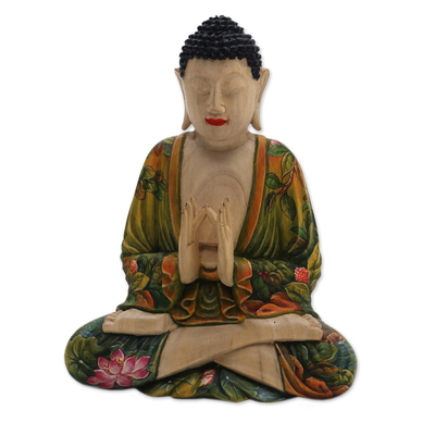 Nature-Themed Wood Buddha Sculpture from Bali