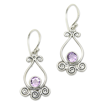 Spiral Pattern Amethyst Dangle Earrings from Bali