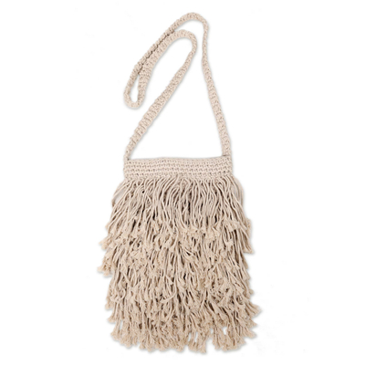 Hand-Knotted Cotton Sling with Fringes from Bali