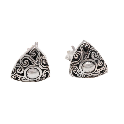 Spiral Pattern Triangular Sterling Silver Stud Earrings