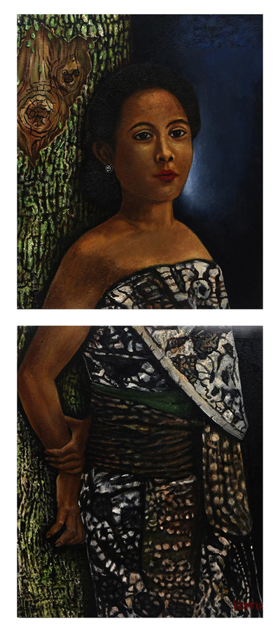 Signed Realist Diptych of a Javanese Woman (2018)