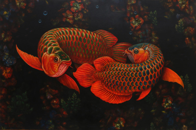 Signed Realist Painting of Two Asian Arowana Fish (2019)