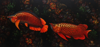 Signed Realist Arowana Fish Painting from Bali (2010)