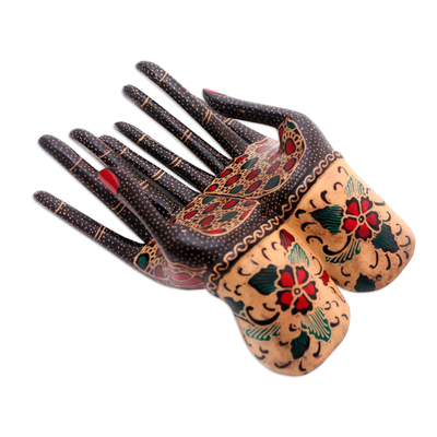 Floral Batik Wood Ring Holder from Java