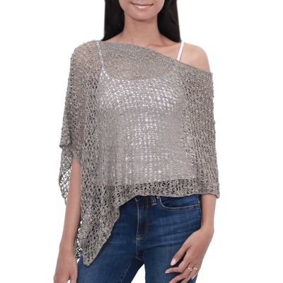 Lightweight Hand Crocheted Poncho in Grey from Bali