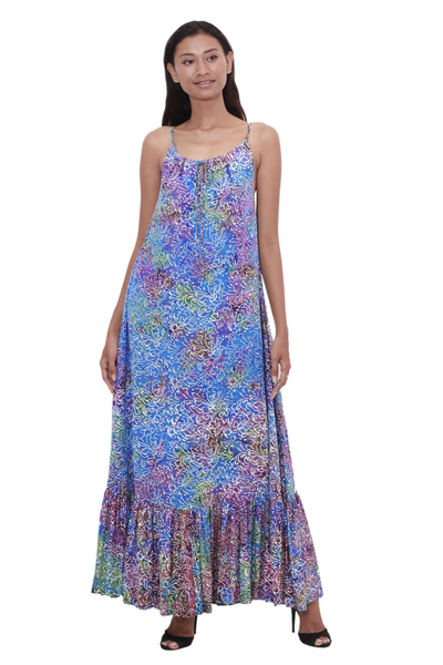 Colorful Hand-Stamped Batik Rayon Sundress from Bali