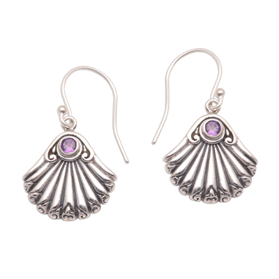 Seashell-Shaped Amethyst Dangle Earrings from Bali