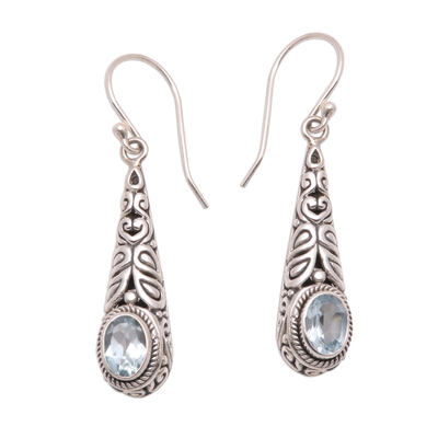 2-Carat Oval Blue Topaz Dangle Earrings from Bali