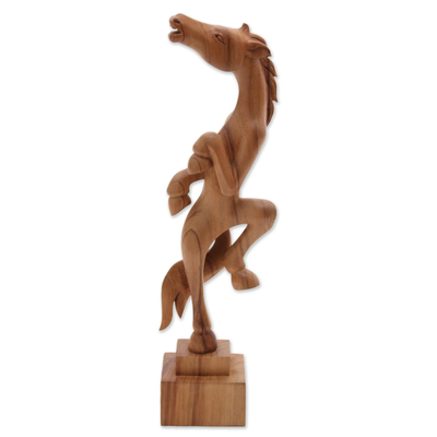 Hand-Carved Suar Wood Horse Sculpture from Bali