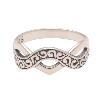 Curl Pattern Sterling Silver Band Ring from Bali