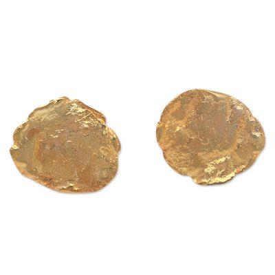 Abstract 18k Gold-Plated Brass Button Earrings from Bali