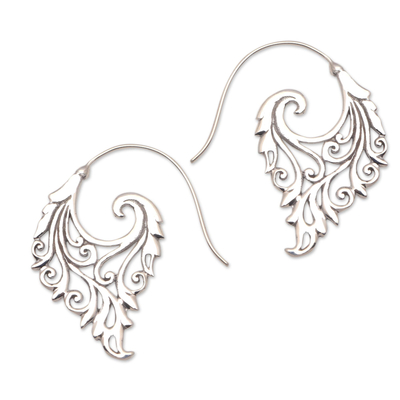 Vine Motif Sterling Silver Half-Hoop Earrings from Bali
