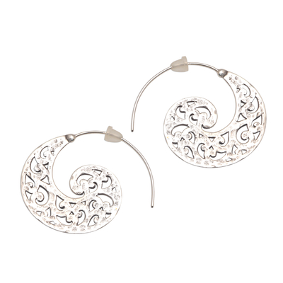 Openwork Sterling Silver Half-Hoop Earrings from Bali