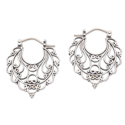 Swirl Pattern Sterling Silver Hoop Earrings from Bali
