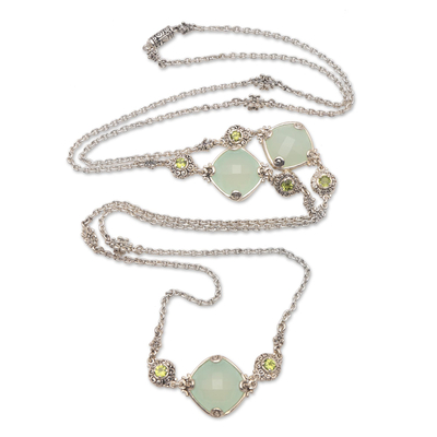 Chalcedony and Peridot Long Station Necklace from Bali