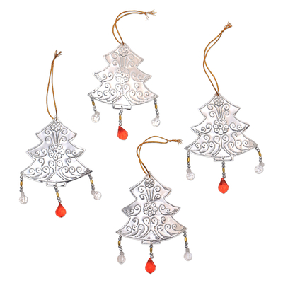 Aluminum Christmas Tree Ornaments from Bali (Set of 4)