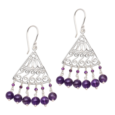 Spiral Pattern Amethyst Chandelier Earrings from Bali