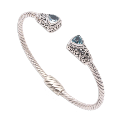 Handcrafted Blue Topaz and Sterling Silver Cuff Bracelet