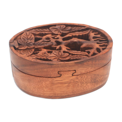 Floral Suar Wood Puzzle Box from Bali