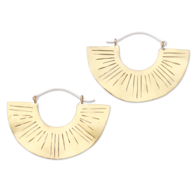 Line Pattern Modern Brass Hoop Earrings from Bali