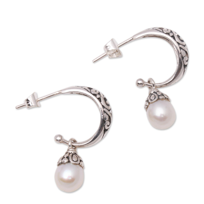 Cultured Pearl Half-Hoop-Style Dangle Earrings from Bali