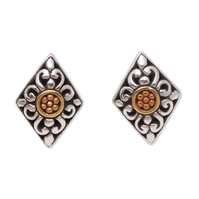 Kite-Shaped Gold Accented Sterling Silver Button Earrings