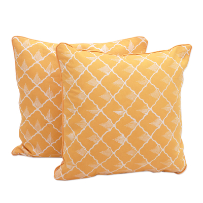 Batik Cotton Cushion Covers in Saffron from Java (Pair)