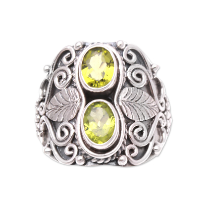Leaf Motif Peridot Cocktail Ring Crafted in Bali