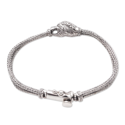 Sterling Silver Lion Pendant Bracelet from Bali