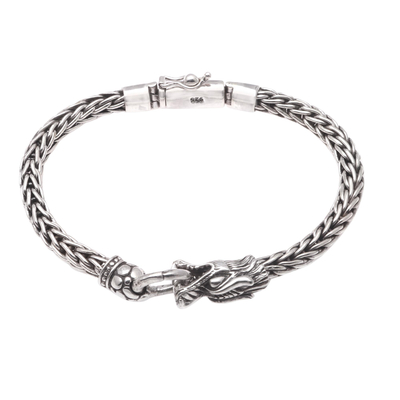 Dragon-Themed Sterling Silver Pendant Bracelet from Bali